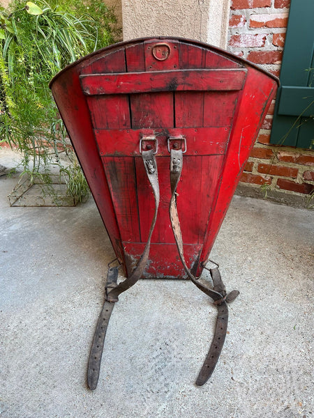 Antique French Vineyard Grape Hod Wine Bucket Winery RED Urn Fireside Box c1890