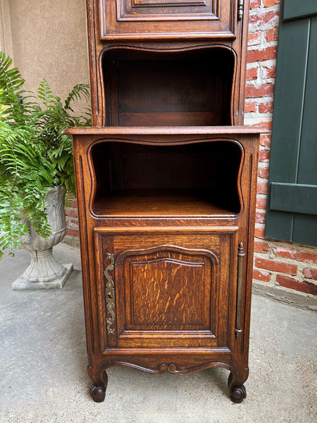 Tall Antique French Louis XV Hall Cabinet Tall Linen Closet Carved Oak Bookcase