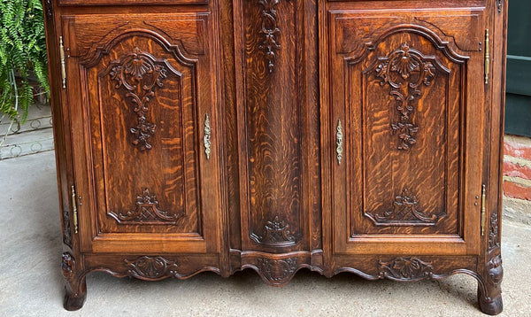 Antique French Sideboard Foyer Cabinet Louis XV Carved Tiger Oak 19th c