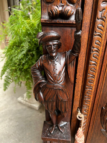 Antique French Cabinet Bar Sideboard Baroque Carved Oak c1880 Bookcase