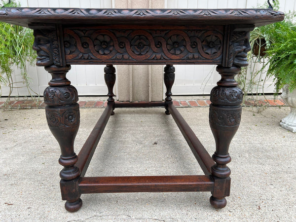 Antique French Renaissance Carved Oak Library Center Table Console Island c1880
