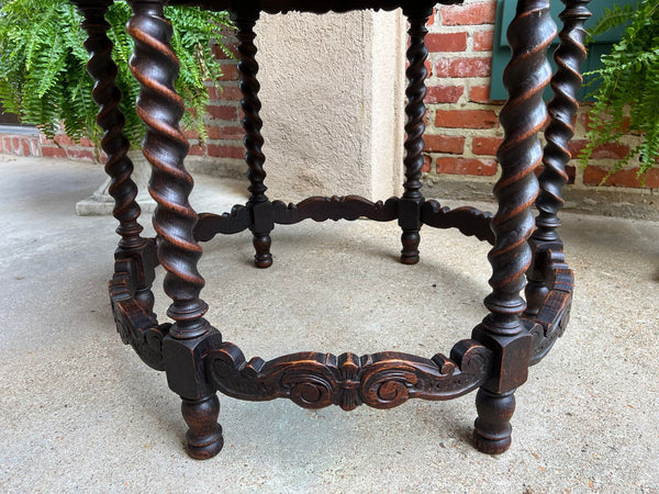 Antique French ROUND Side Center Table BARLEY TWIST Carved Oak Renaissance c1900