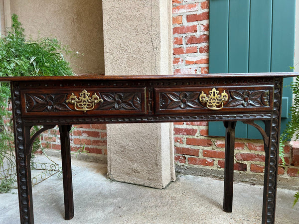 Antique English Sofa Console Table Jacobean Carved Oak Foyer Table c1890
