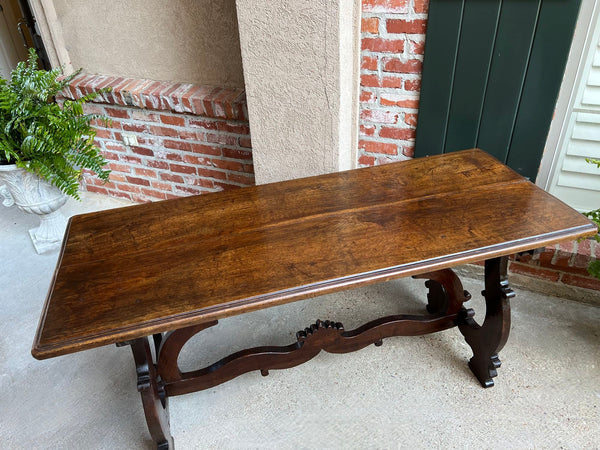 Antique Italian Trestle Dining Table Desk Walnut 5 ft Console Table circa1800