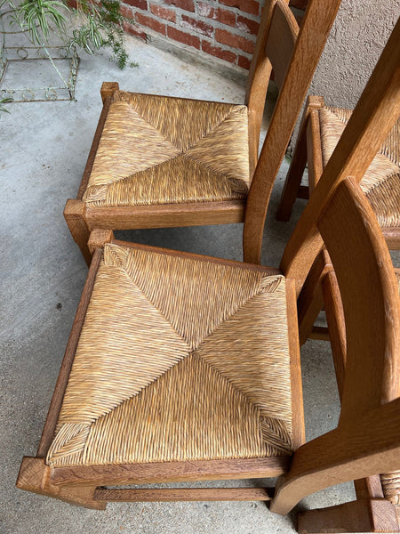 Set 6 Vintage French Ladder Back Dining Chairs Rush Seat Oak Country Farmhouse