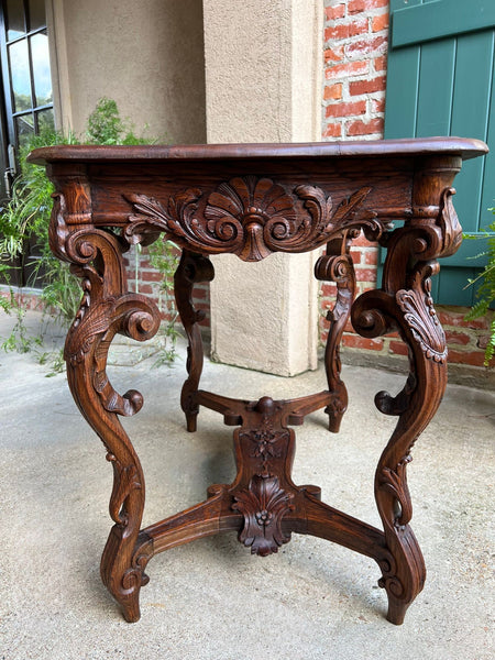 Antique French Sofa Hall Table Carved Oak Louis XV Rococo Side End Table