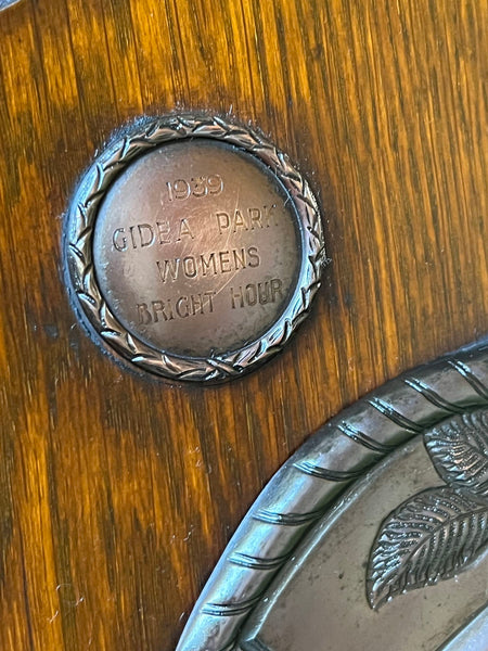 Antique English Choir Trophy Award Plaque Copper Repousse c1938 Lyre Harp