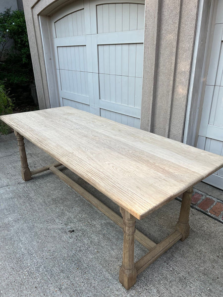 Antique French Dining Farm Bakers Table Bleached Oak Baluster Leg c1920