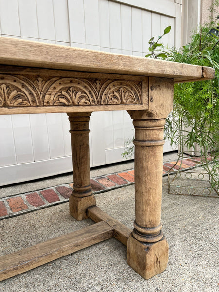 Antique French Dining Farm Table Bleached CARVED Oak 8 ft. LARGE c1880