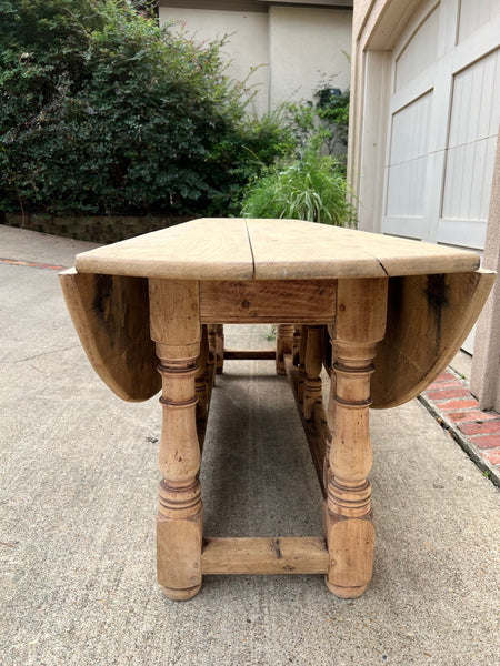 Antique French Hunt Wake DINING Table Bleached Oak LARGE Gate Leg Console c1880
