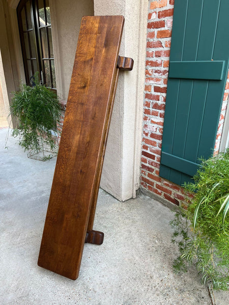 Antique French Tiger Oak Bench Dining Seat Farmhouse Country Ranch Vintage c1940