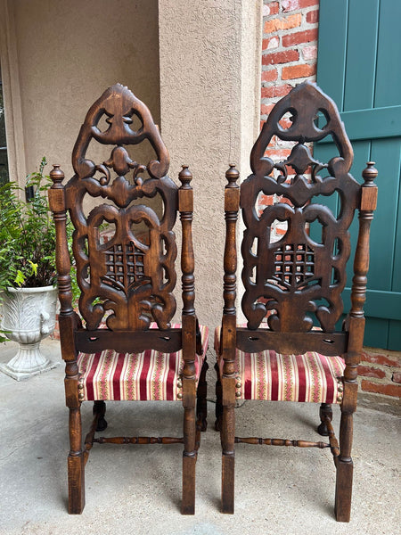 PAIR Antique French Dining Chairs Renaissance Revival Open Carved Oak SET of 2