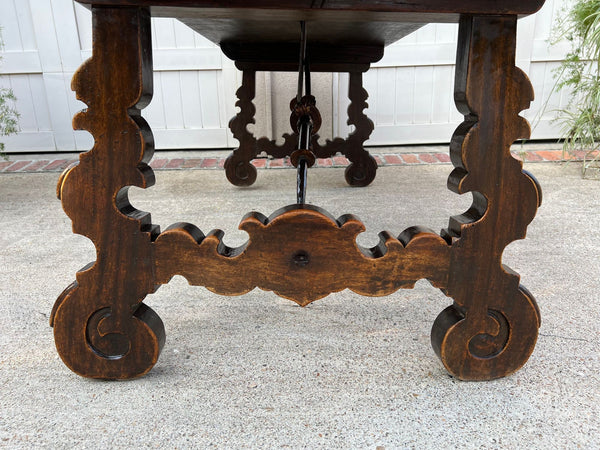 Antique French Oak Dining Table Catalan Trestle 7 ft. Farmhouse Plank Top c1890