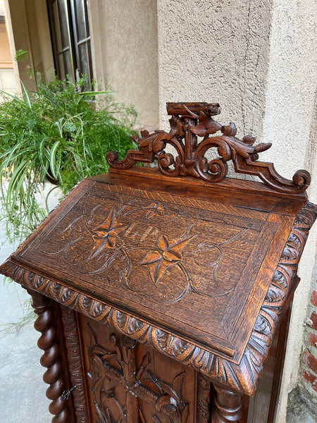 Antique French Altar Lecturn Gothic Bible Box Podium Sacristy Cabinet Carved Oak