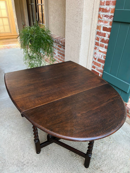 Antique English Drop Leaf Sofa Kitchen Table BARLEY TWIST Tiger Oak Gate Leg