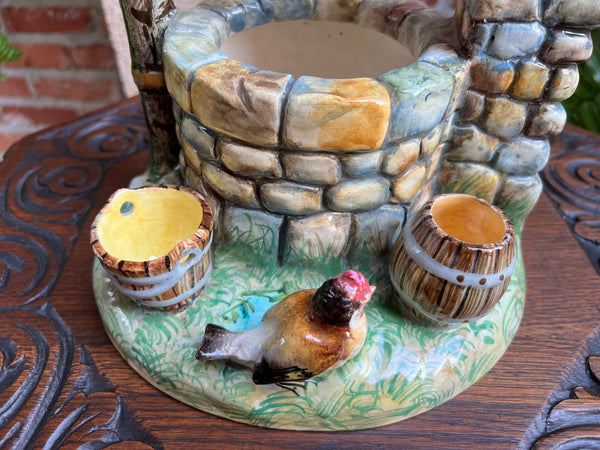 Antique French Majolica Bird Wishing Well Flower Holder Cache Pot Jerome Massier