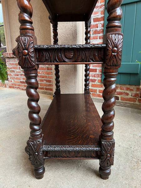Antique English Server Sideboard Barley Twist Carved Oak Renaissance Dumbwaiter