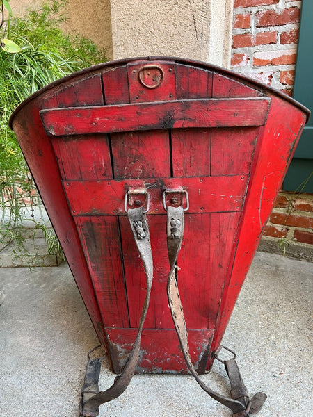 Antique French Vineyard Grape Hod Wine Bucket Winery RED Urn Fireside Box c1890