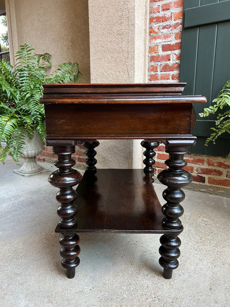 Antique English Hall Sofa Table Sideboard Carved Oak Bobbin Leg c1910