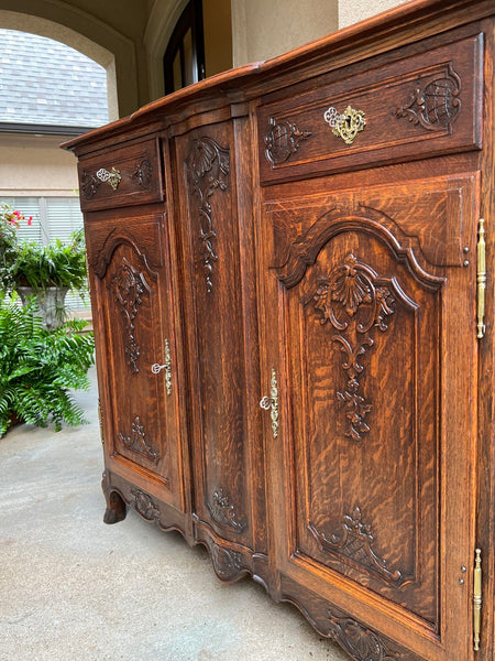 Antique French Sideboard Foyer Cabinet Louis XV Carved Tiger Oak 19th c
