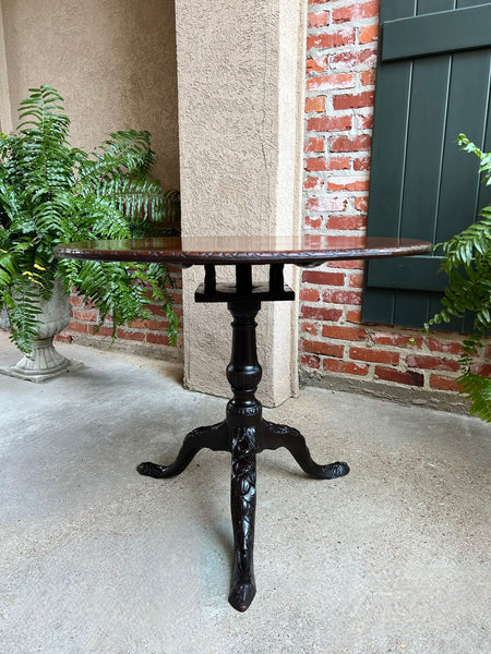 Antique French Tilt-Top Round Table Carved Mahogany Game Mahjong Wine c1890