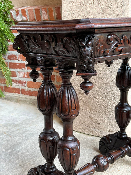 Antique French Side Table Petite Renaissance Carved Oak Gothic Console c1880