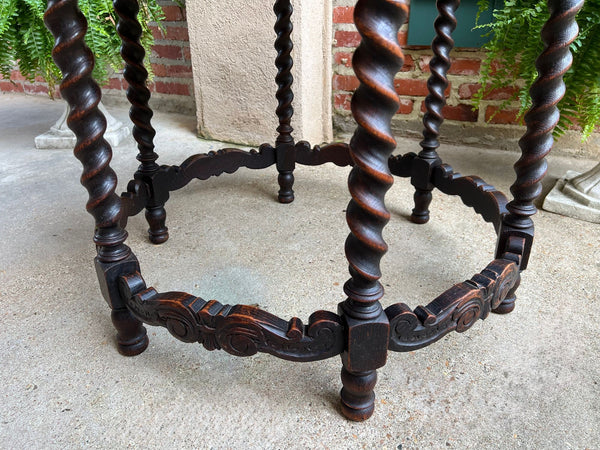 Antique French ROUND Side Center Table BARLEY TWIST Carved Oak Renaissance c1900