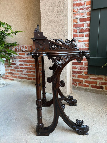 Antique French Writing Desk Secretary Black Forest Carved Oak Renaissance c1890