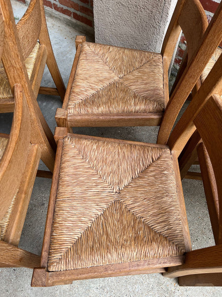 Set 6 Vintage French Ladder Back Dining Chairs Rush Seat Oak Country Farmhouse