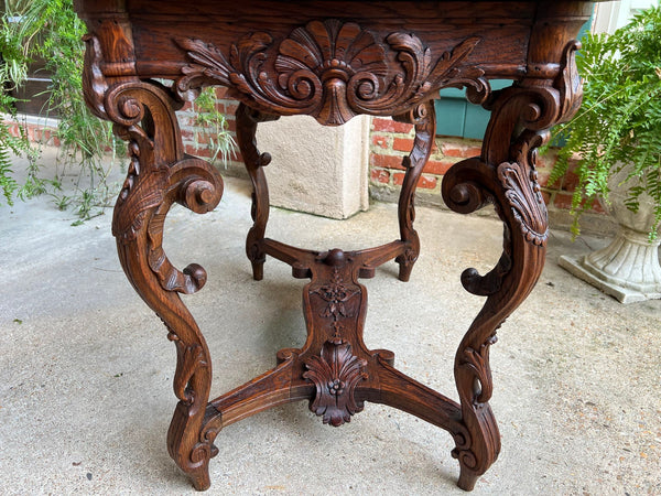 Antique French Sofa Hall Table Carved Oak Louis XV Rococo Side End Table
