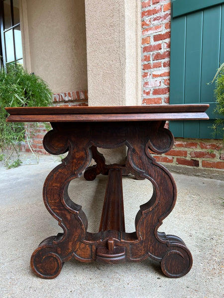 Antique French Coffee Table Carved Oak Bench Baroque Window Hall Seat c1900.