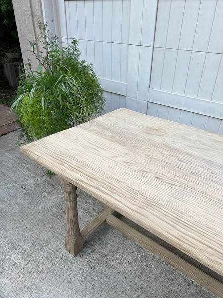 Antique French Dining Farm Bakers Table Bleached Oak Baluster Leg c1920