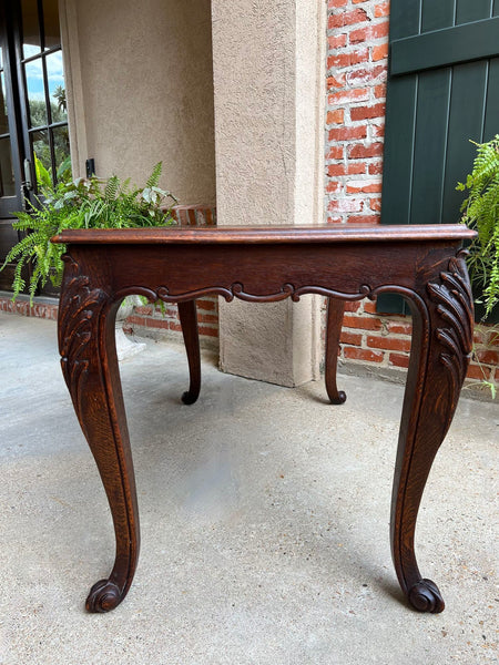 Antique French Sofa Side Table Writing Desk Louis XV Carved Oak Parquet Top