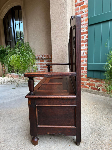 Antique French Louis XV Hall Bench Carved Oak Foyer Settee Lift Top Chest c1890