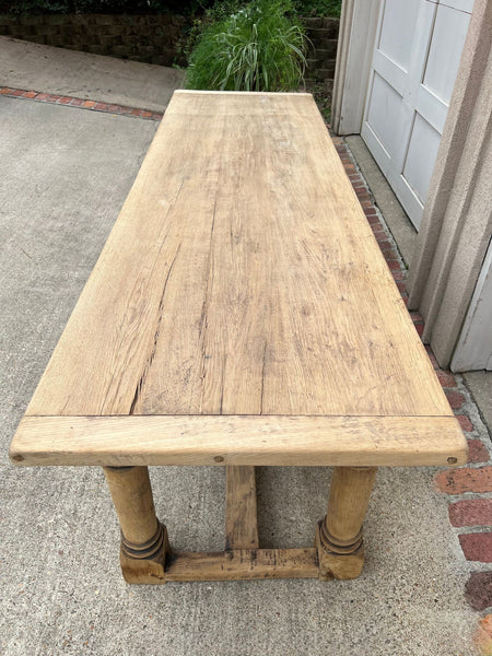 Antique French Dining Farm Table Bleached CARVED Oak 8 ft. LARGE c1880