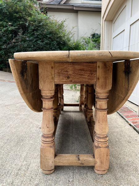 Antique French Hunt Wake DINING Table Bleached Oak LARGE Gate Leg Console c1880