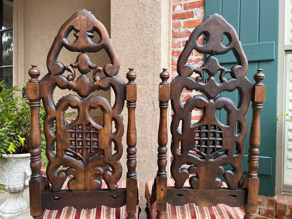PAIR Antique French Dining Chairs Renaissance Revival Open Carved Oak SET of 2