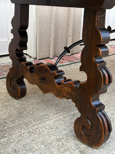 Antique French Oak Dining Table Catalan Trestle 7 ft. Farmhouse Plank Top c1890