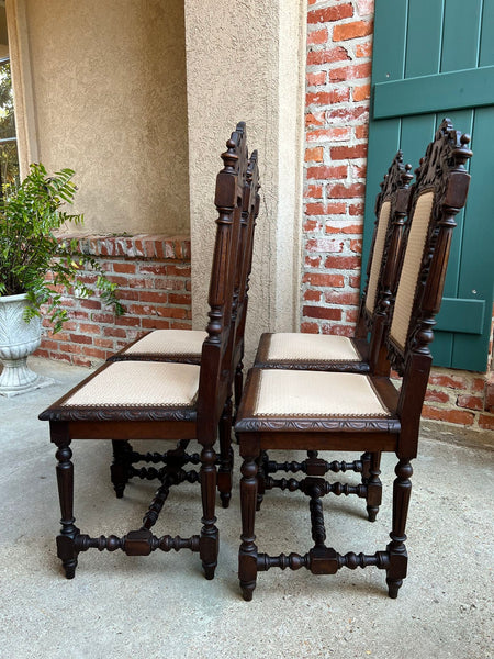 Set 4 Antique French Dining Chairs Renaissance Carved Oak Bird Black Forest