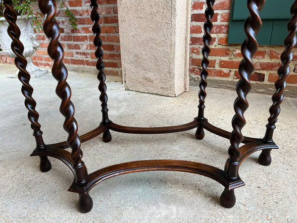 Antique English OVAL Side Center Table BARLEY TWIST Tiger Oak Jacobean c1920
