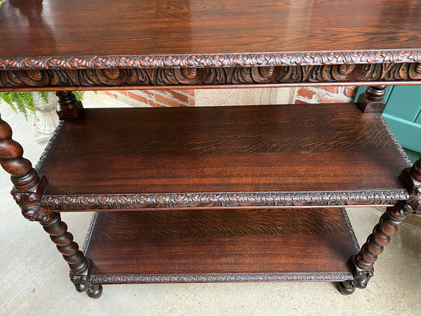 Antique English Server Sideboard Barley Twist Carved Oak Renaissance Dumbwaiter