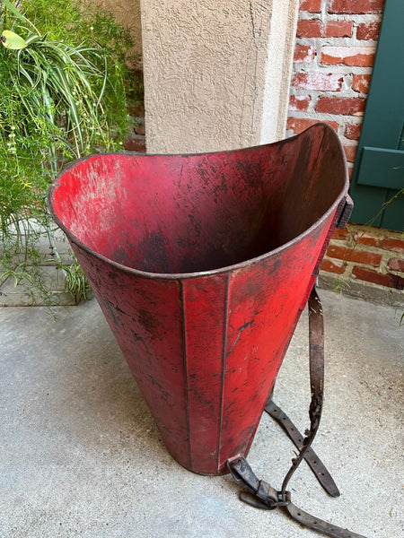 Antique French Vineyard Grape Hod Wine Bucket Winery RED Urn Fireside Box c1890