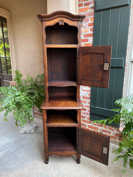 Tall Antique French Louis XV Hall Cabinet Tall Linen Closet Carved Oak Bookcase