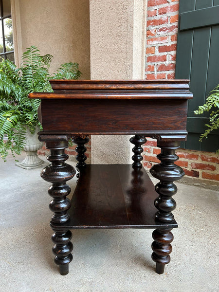 Antique English Hall Sofa Table Sideboard Carved Oak Bobbin Leg c1910