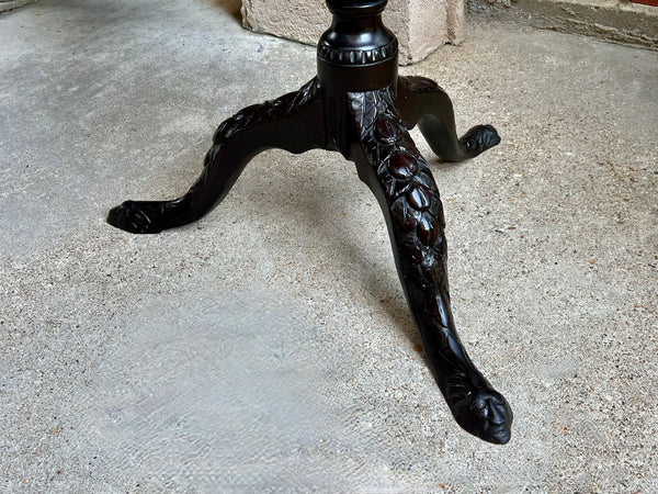 Antique French Tilt-Top Round Table Carved Mahogany Game Mahjong Wine c1890