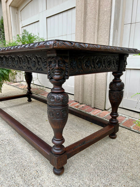 Antique French Renaissance Carved Oak Library Center Table Console Island c1880