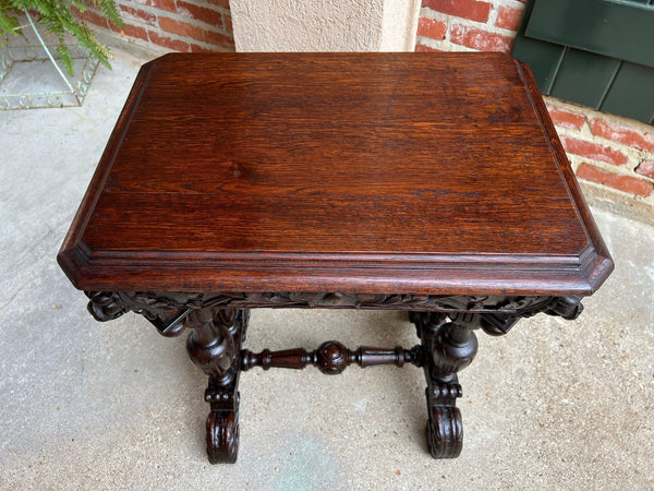 Antique French Side Table Petite Renaissance Carved Oak Gothic Console c1880