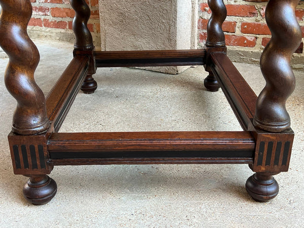 Antique English Sofa Side Table Barley Twist Ebonized Library Desk Carved Oak