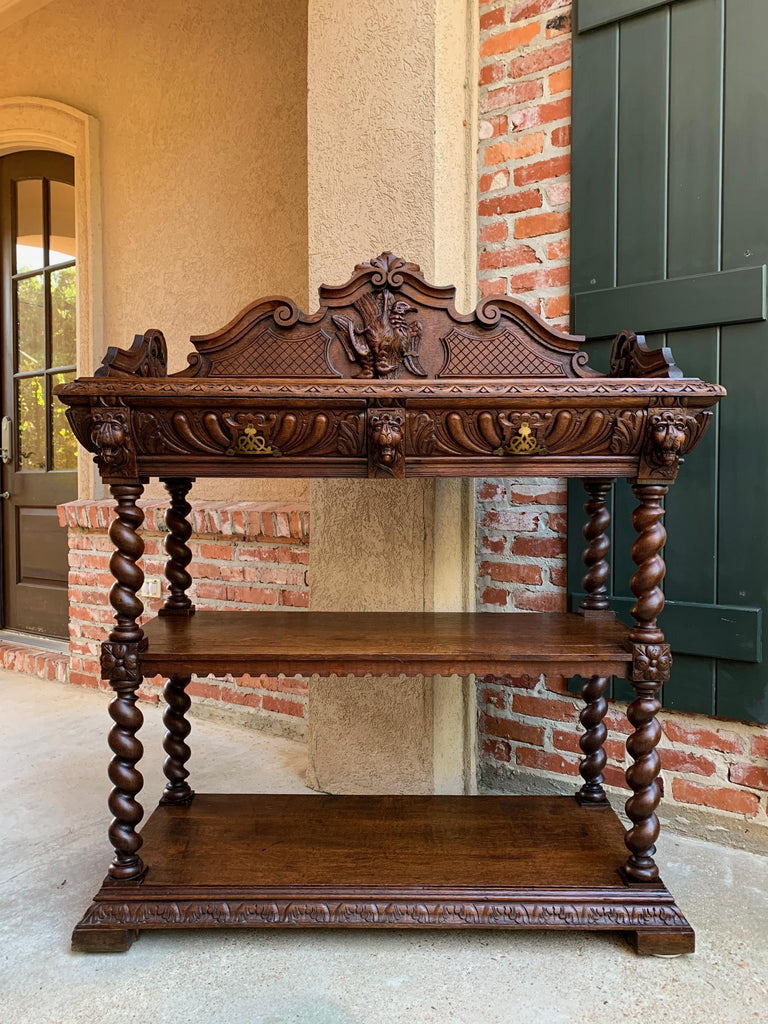 19th century French Carved Oak Hunt Server Sideboard Barley Twist Renaissance