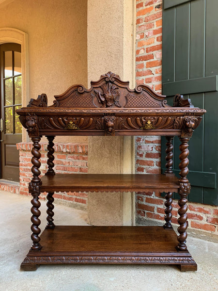 19th century French Carved Oak Hunt Server Sideboard Barley Twist Renaissance
